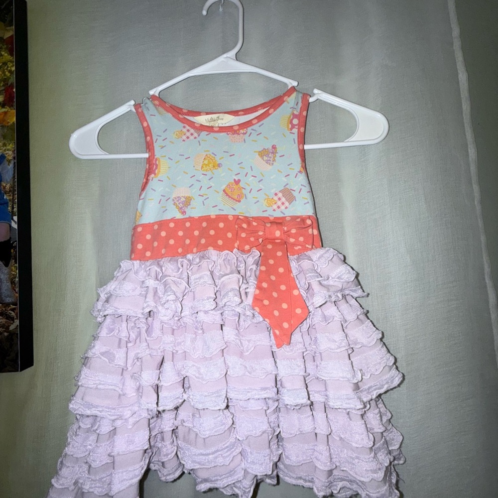 Girls Ruffled Dress with Polka Dot Accent
